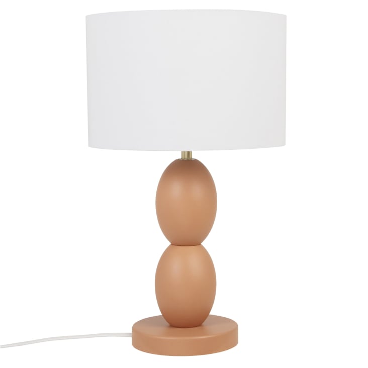 Maisons du Monde Zoe - Lámpara de mesa de madera de caucho terracota y pantalla blanca