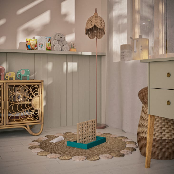 Maisons Du Monde Zoe - Lámpara De Pie De Madera De álamo Y Pantalla De Ratán Trenzado Bicolor Alt. 143