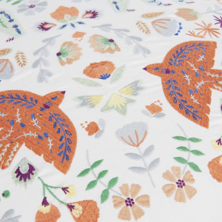 Maisons Du Monde Zoe - Puf Redondo De Algodón Bordado Con Osos Y Pájaros En Azul Rosa Y Verde