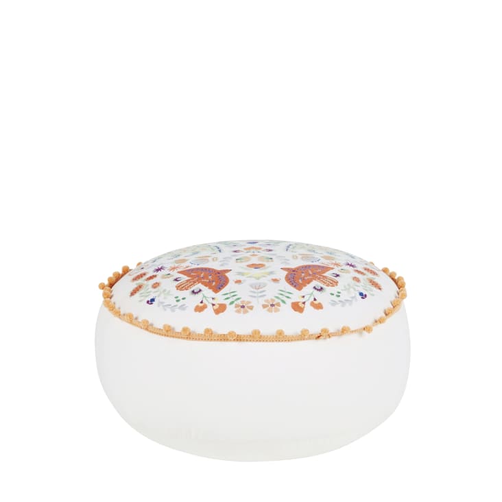 Maisons du Monde Zoe - Puf redondo de algodón bordado con osos y pájaros en azul rosa y verde