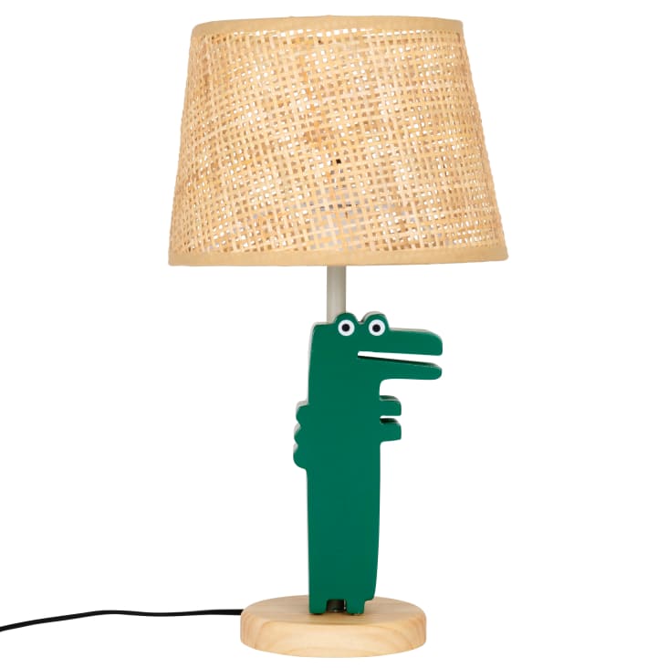 Maisons du Monde Zoo - Lámpara de mesa cocodrilo de madera y pantalla de ratán