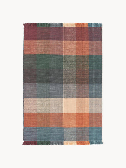 Westwing Alfombra de lana a cuadros con flecos Bliss