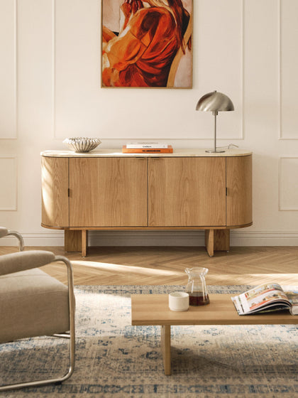 Westwing Aparador De Madera Con Esquinas Redondeadas Y Tablero De Travertino Zumi