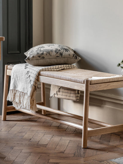 Westwing Banco Artesanal De Madera De Roble Y Mimbre Eton