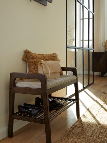 Westwing Banco Tapizado Con Estante De Madera De Roble Inverness