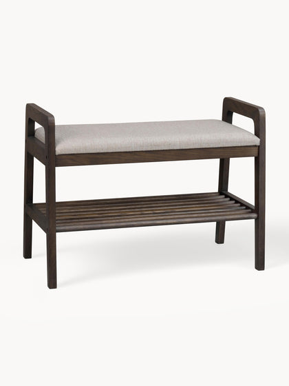 Westwing Banco tapizado con estante de madera de roble Inverness