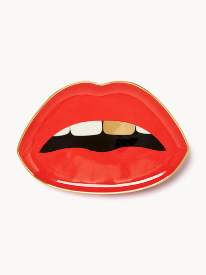 Westwing Bandeja decorativa de porcelana con oro Lips