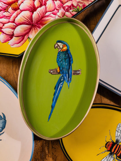 Westwing Bandeja Decorativa Pintada A Mano Con Motivo De Loro Fauna
