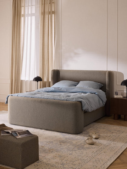 Westwing Cama Continental En Tejido Bouclé Con Espacio De Almacenamiento Perla