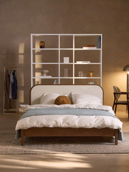 Westwing Cama De Madera Con Cabecero En Tejido Bouclé Jones