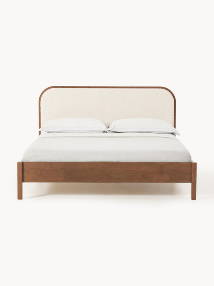 Westwing Cama De Madera Con Cabecero En Tejido Bouclé Jones