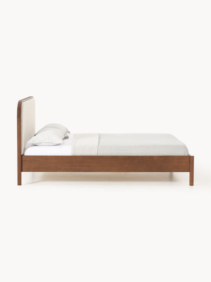 Westwing Cama De Madera Con Cabecero En Tejido Bouclé Jones