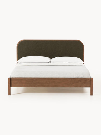 Westwing Cama De Madera Con Cabecero En Tejido Bouclé Jones
