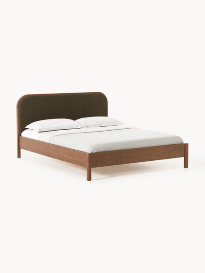 Westwing Cama de madera con cabecero en tejido bouclé Jones