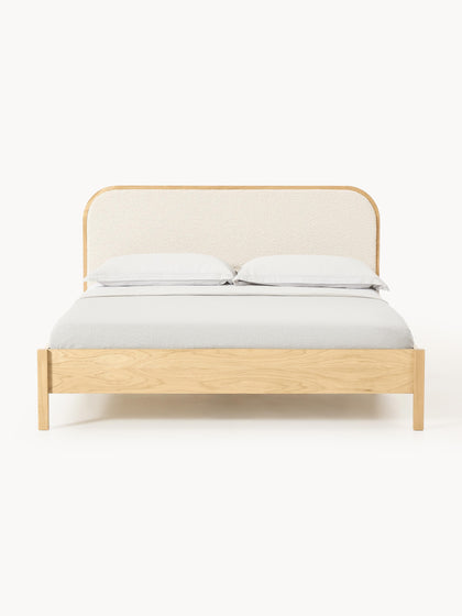 Westwing Cama De Madera Con Cabecero En Tejido Bouclé Jones