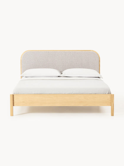 Westwing Cama De Madera Con Cabecero En Tejido Bouclé Jones