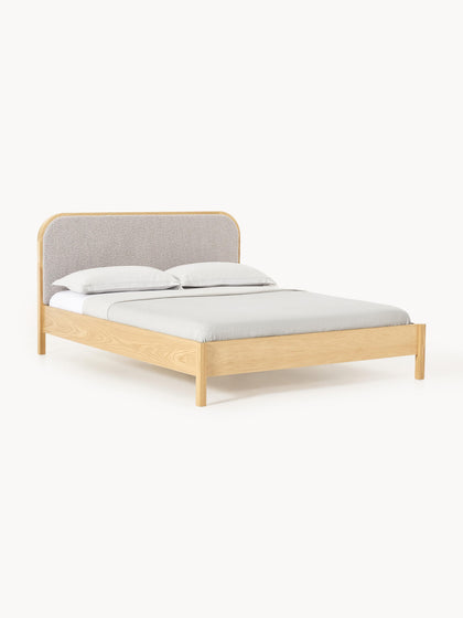 Westwing Cama de madera con cabecero en tejido bouclé Jones
