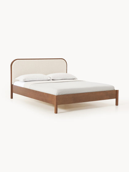 Westwing Cama de madera con cabecero en tejido bouclé Jones