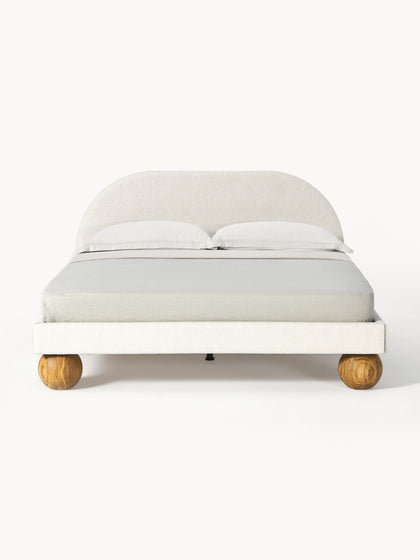 Westwing Cama Tapizada Con Patas Esféricas De Madera Rena