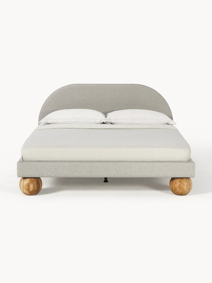Westwing Cama Tapizada Con Patas Esfericas De Madera Rena