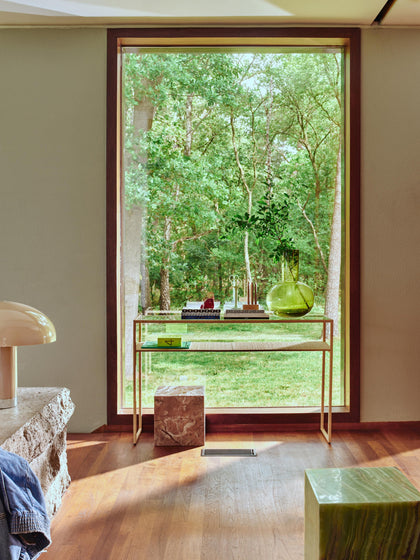 Westwing Consola Artesanal Raffia Tablero De Vidrio