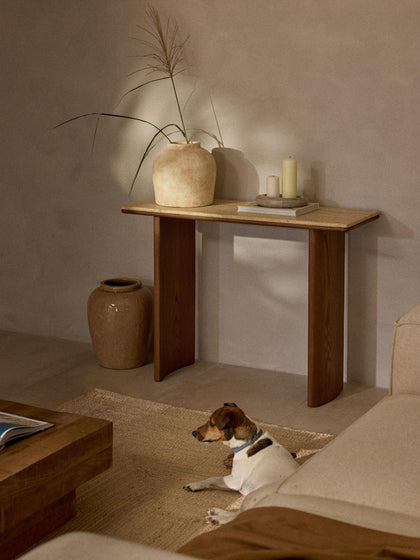 Westwing Consola De Madera De Roble Con Tablero De Travertino Chandler