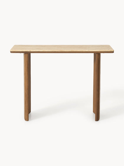 Westwing Consola De Madera De Roble Con Tablero De Travertino Chandler