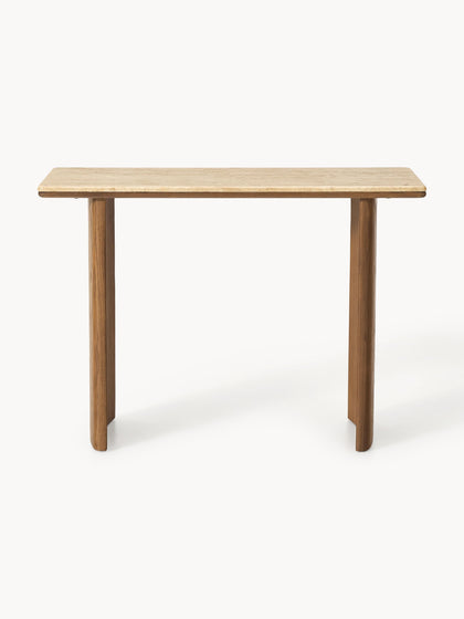Westwing Consola De Madera De Roble Con Tablero De Travertino Chandler