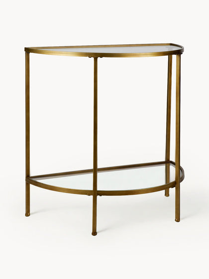 Westwing Consola de recibidor semicircular de vidrio con acabado envejecido Goddess