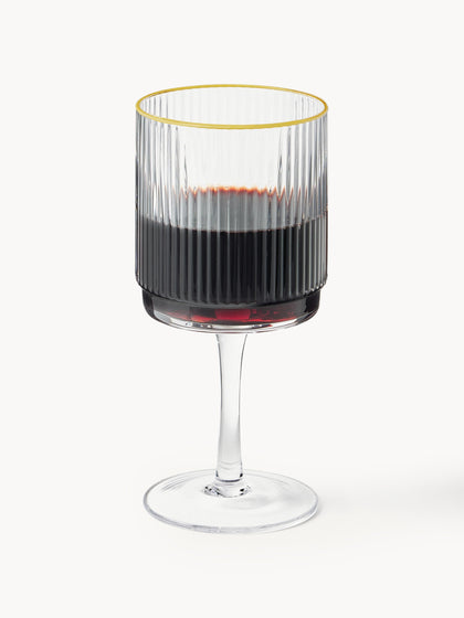 Westwing Copas de vino artesanales con relieve y borde dorado Minna 4 uds