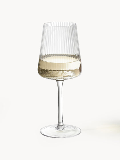 Westwing Copas de vino blanco artesanales con relieves Cami 4 uds