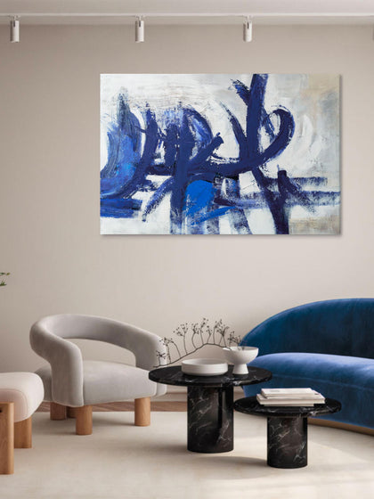 Westwing Cuadro En Lienzo Pintado A Mano Blue Stroke