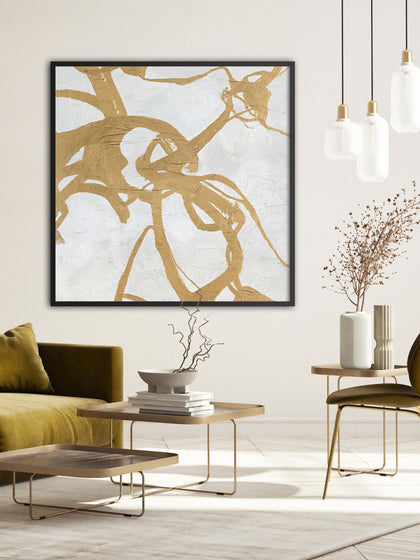 Westwing Cuadro En Lienzo Pintado A Mano Goldplay Marco De Madera