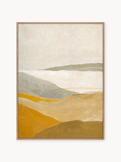 Westwing Cuadro en lienzo pintado a mano Yellow Field marco de madera