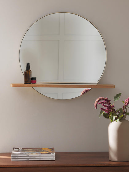 Westwing Espejo De Pared Redondo Con Estante De Madera Kenny