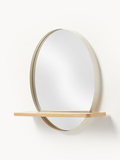 Westwing Espejo De Pared Redondo Con Estante De Madera Kenny