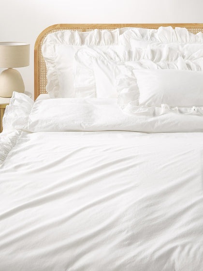 Westwing Funda De Almohada De Percal Lavado Con Volantes Louane