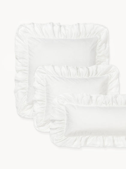 Westwing Funda de almohada de percal lavado con volantes Louane