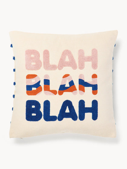 Westwing Funda de cojín reversible con inscripción bordada Blah Blah