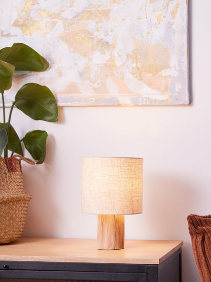 Westwing Lámpara De Mesa Pequeña De Madera Y Lino Pia Estilo Escandinavo