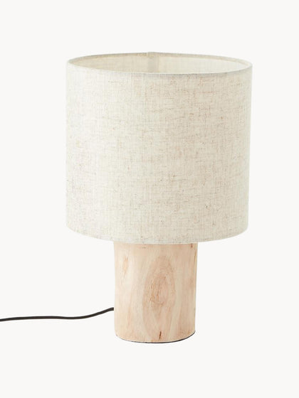 Westwing Lámpara de mesa pequeña de madera y lino Pia estilo escandinavo