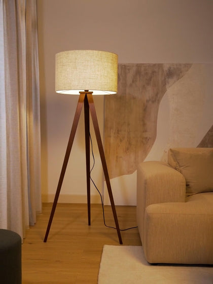 Westwing Lámpara De Pie Trípode De Madera Maciza Jake