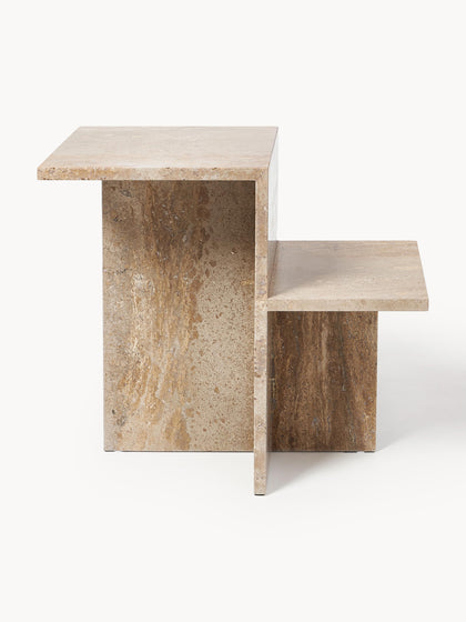 Westwing Mesa Auxiliar De Travertino Con Dos Estantes Distinct