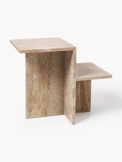 Westwing Mesa auxiliar de travertino con dos estantes Distinct