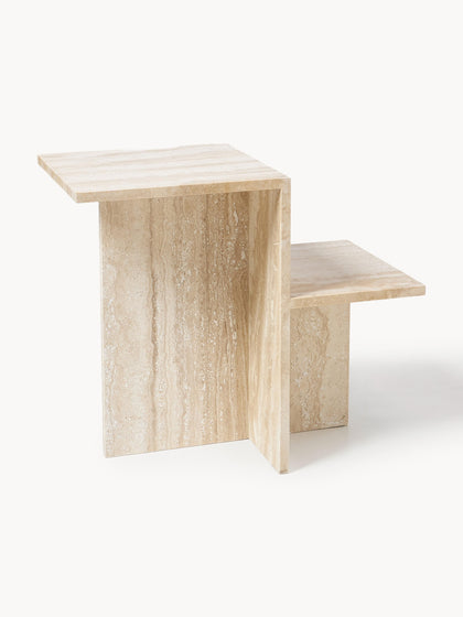 Westwing Mesa auxiliar de travertino con dos estantes Distinct