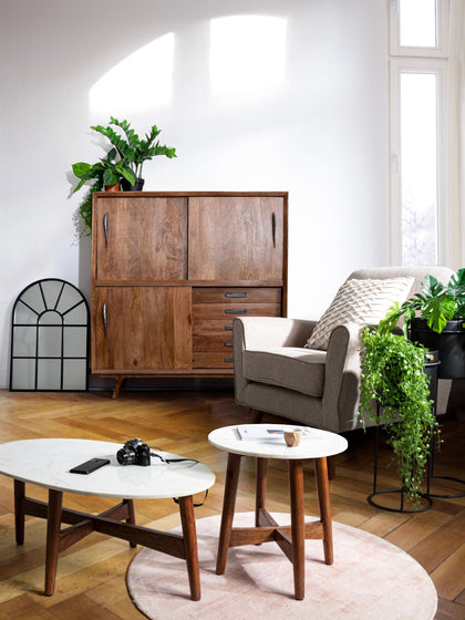 Westwing Mesa Auxiliar Redonda Con Tablero De Mármol Albany