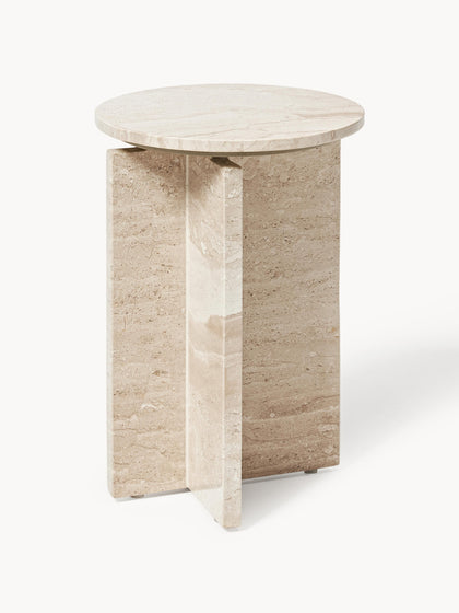 Westwing Mesa auxiliar redonda de travertino Marisa
