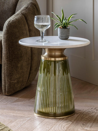 Westwing Mesa Auxiliar Redonda De Vidrio Soplado Con Tablero De Mármol Turin