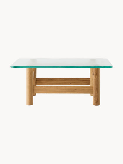 Westwing Mesa De Centro De Madera De Roble Con Tapablero De Vidrio Brasilia