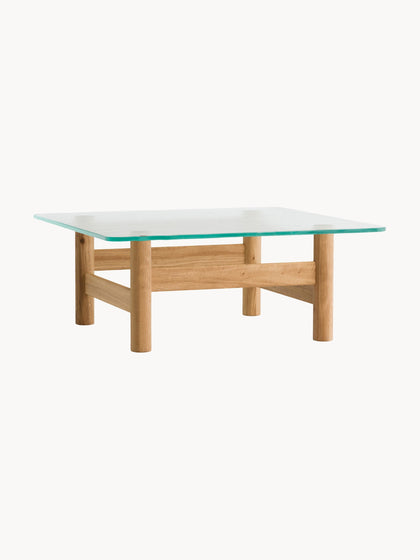 Westwing Mesa de centro de madera de roble con tapablero de vidrio Brasilia